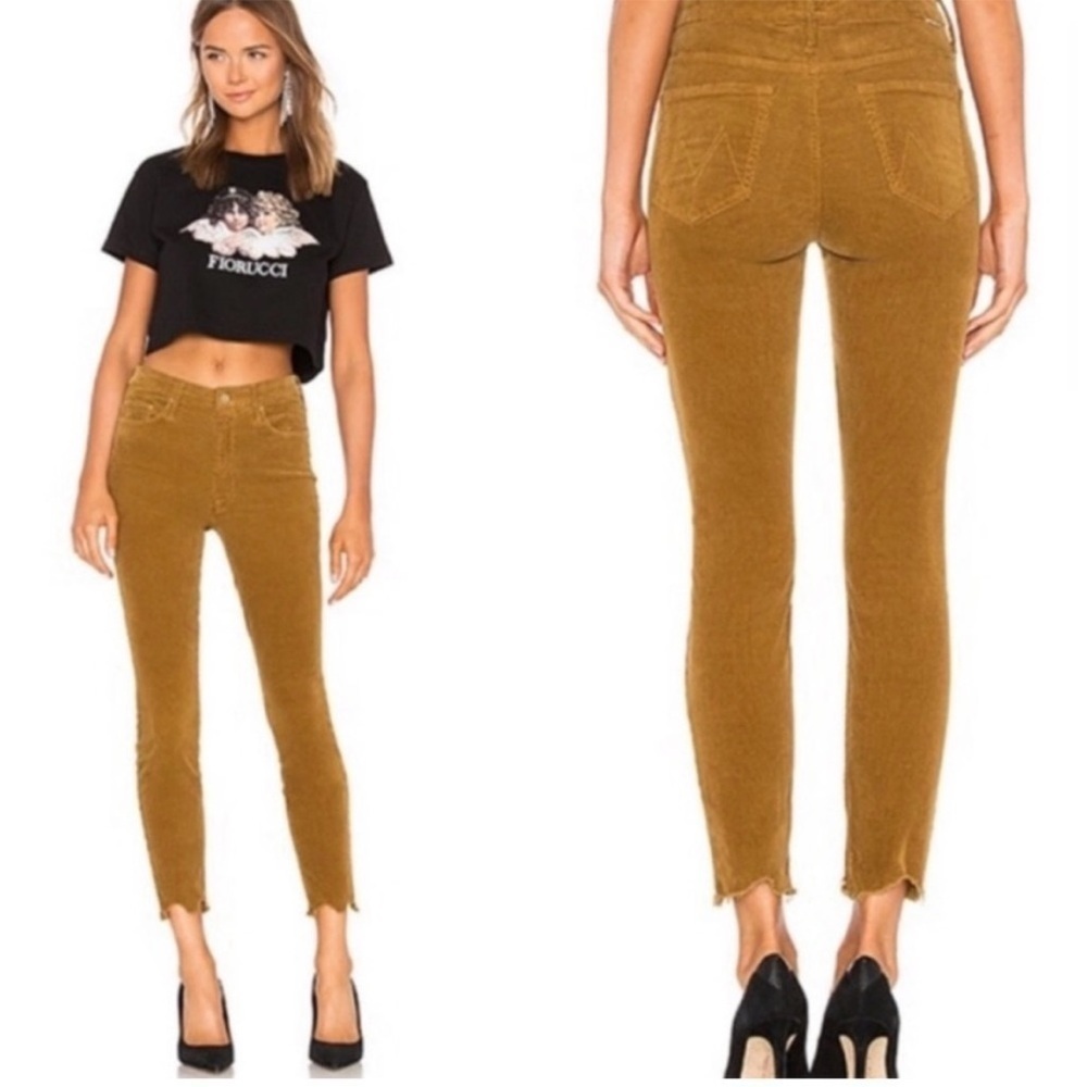 Mother high waisted looker ankle chew corduroy pants in honey